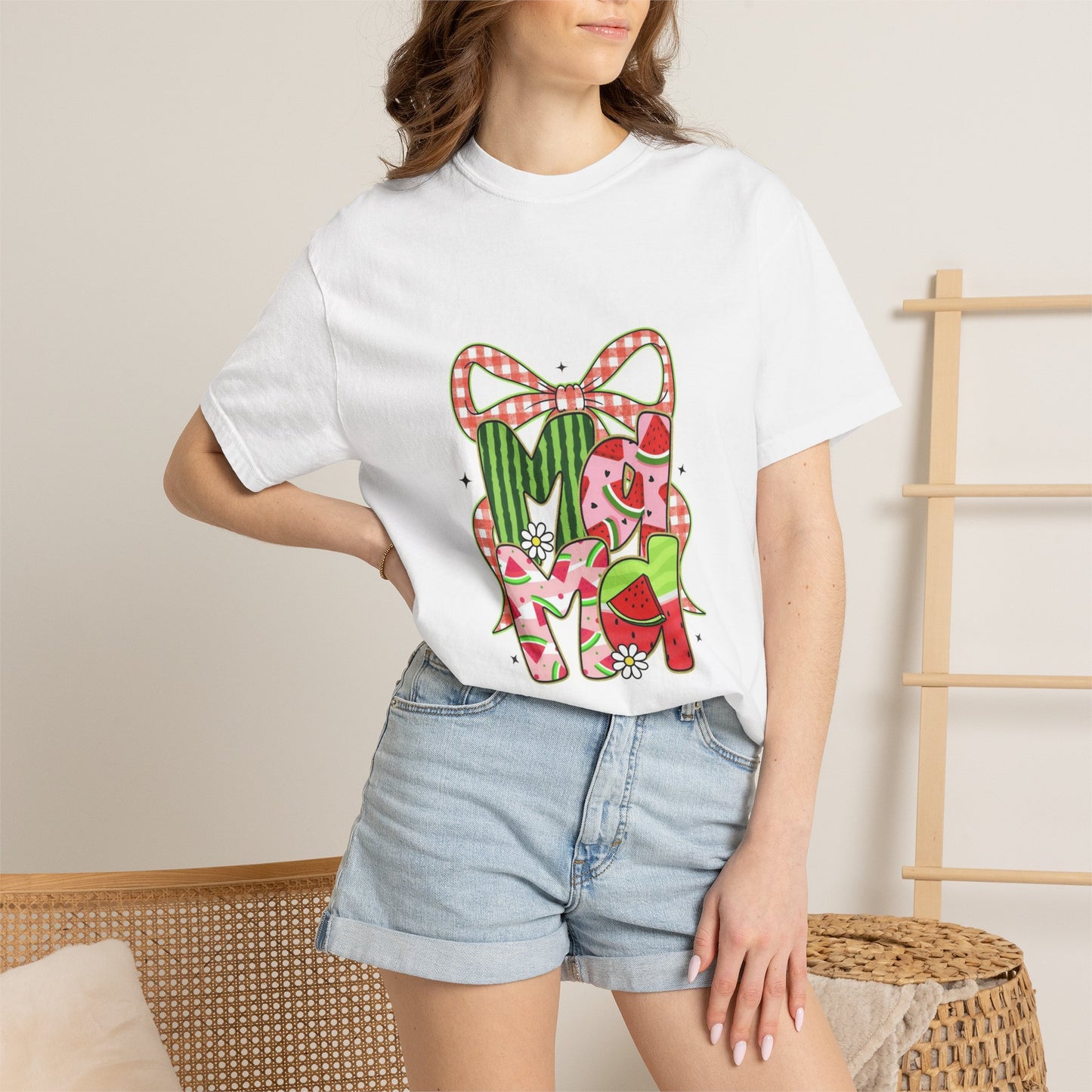 T-Shirt — 'MOM' Floral Gift Bow Design (Mother's Day, Spring Floral Tee)