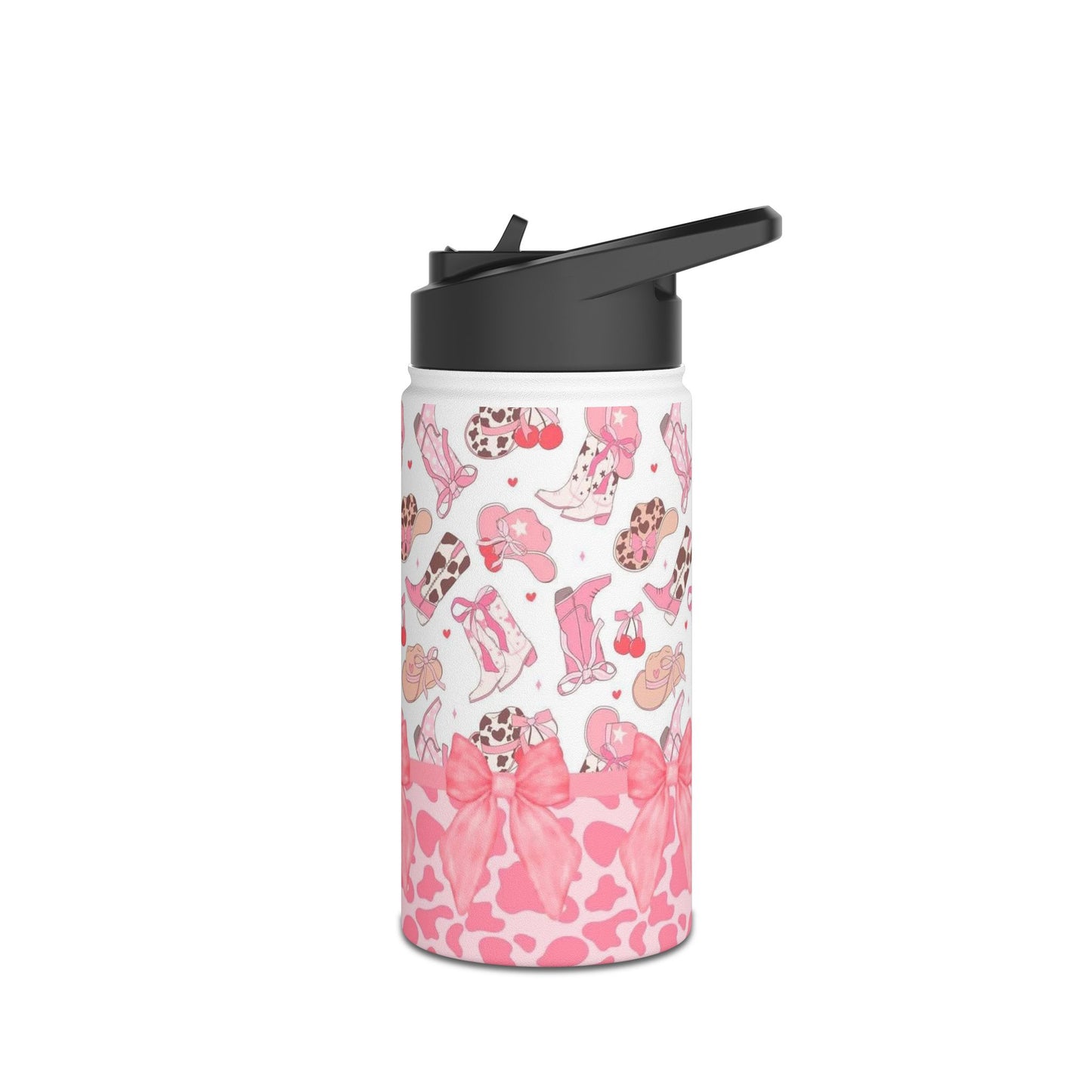 Pink Cowgirl Boots & Bows Stainless Steel Tumbler — Cute Western Pattern