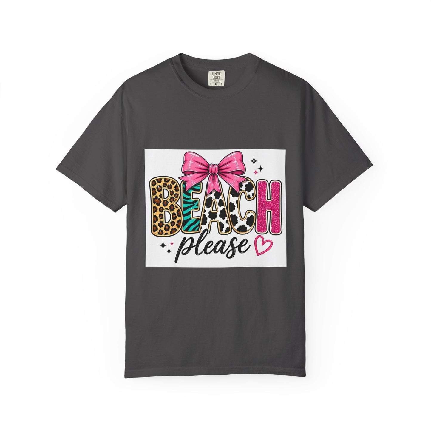 Beach Please T-Shirt — Leopard Print & Pink Bow Summer Tee