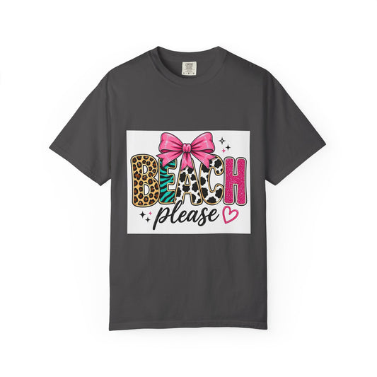 Beach Please T-Shirt — Leopard Print & Pink Bow Summer Tee