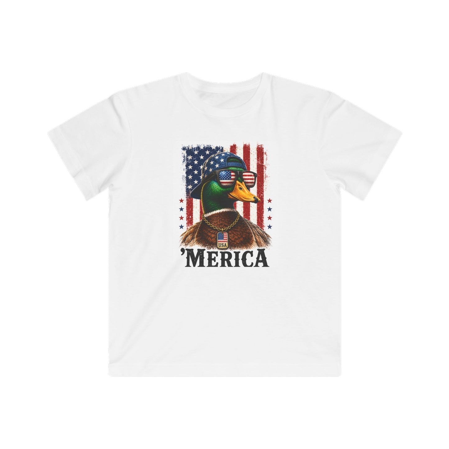 Kids 'Merica Duck T-Shirt - Patriotic American Flag Tee for Boys & Girls