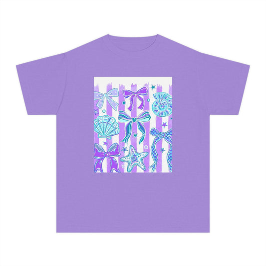 Youth Seashells Tee — Pastel Mermaid Shells & Starfish Graphic