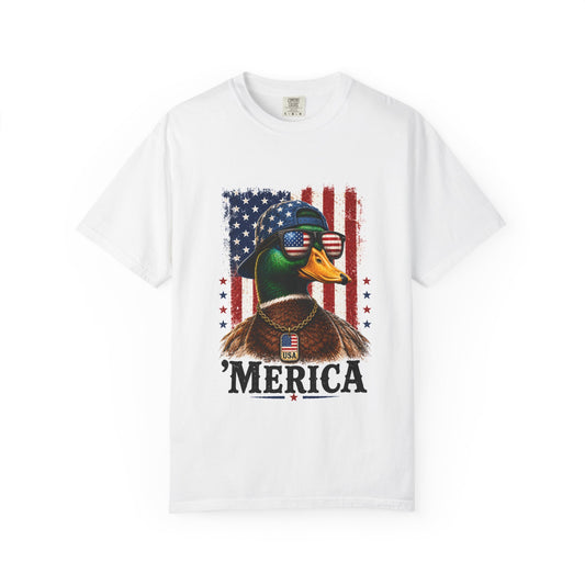 Patriotic 'Merica Duck T-shirt — American Flag Graphic Tee for 4th of July