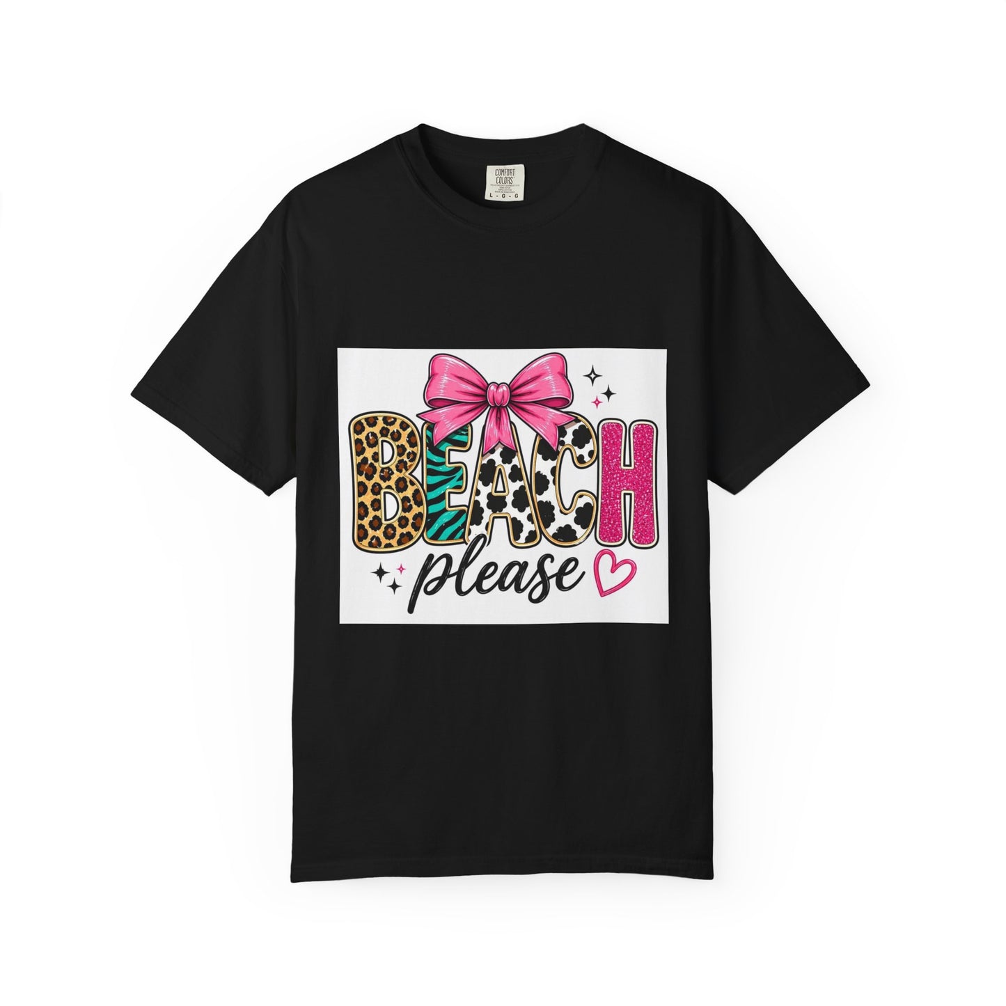 Beach Please T-Shirt — Leopard Print & Pink Bow Summer Tee