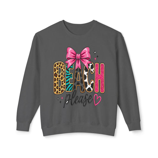 Beach Please Sweatshirt – Leopard & Cow Print Bow Graphic Crewneck