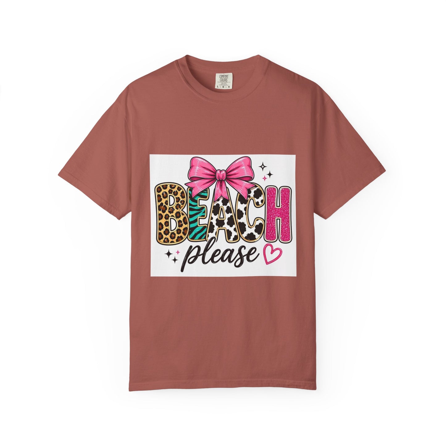 Beach Please T-Shirt — Leopard Print & Pink Bow Summer Tee